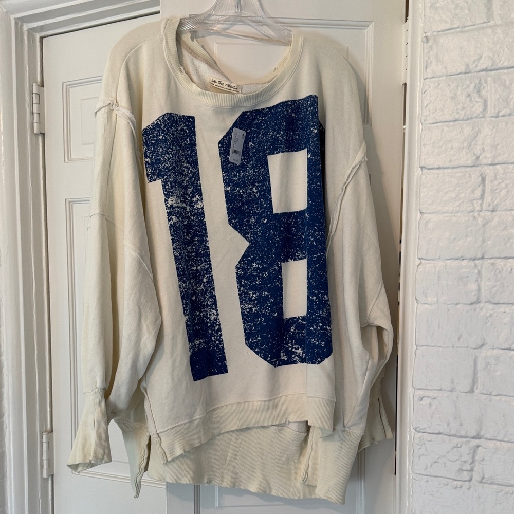 We The Free Ivory Sweatshirt with Blue Graphic